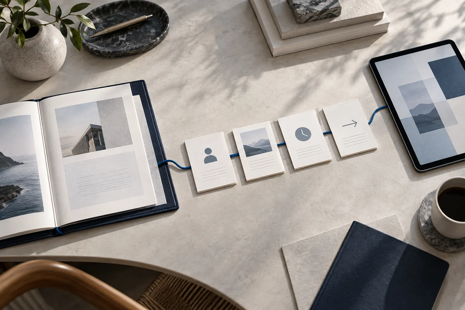 Editorial photograph — records and systems viewed as one connected sequence of business activity.
